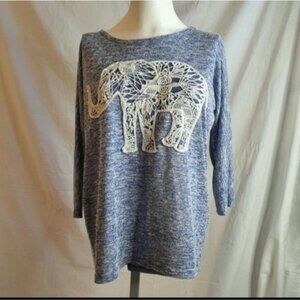 Aeropostale Heathered Blue Top Elephant Embroidery Bohemian Sz Large